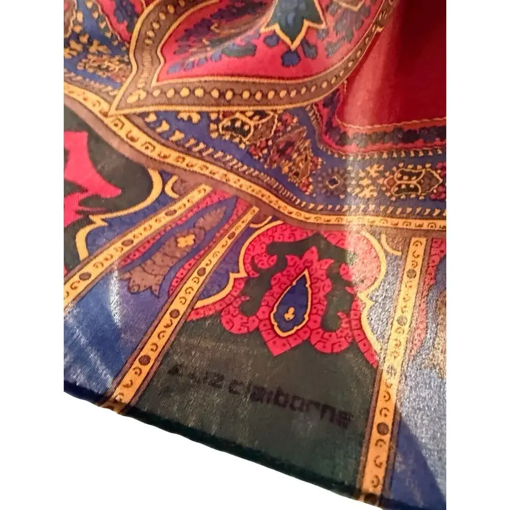 Vintage Liz Claiborne Silk Paisley Scarf 1980s Burgundy Navy Blue Green 11x52